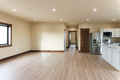 Custom home with an open concept living room and kitchen
