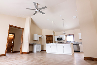 Custom home with an open concept living room and kitchen