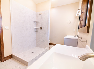 Custom home master bathroom large walk-in shower