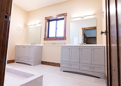 Custom home master bathroom vanity with lots of storage drawers