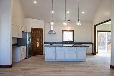 Custom home with an open concept living room and kitchen