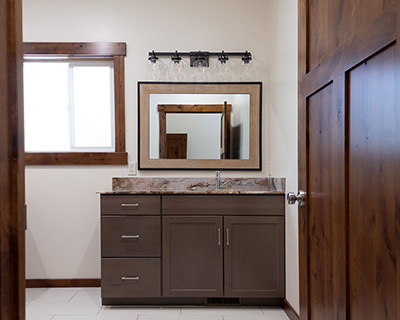 Custom home master bathroom vanity with lots of storage drawers
